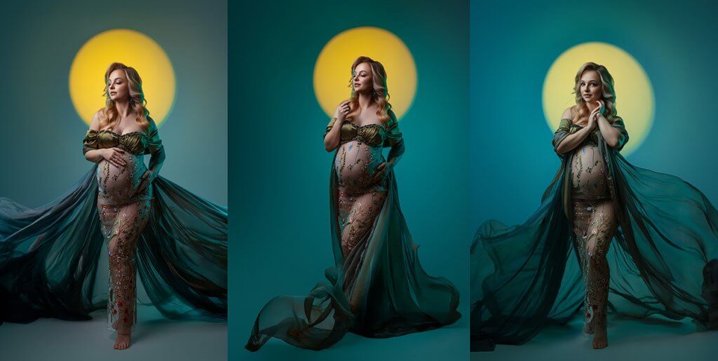 SESJA CIĄŻOWA W JEDWABNEJ FRUWAJĄCEJ SUKIENCE